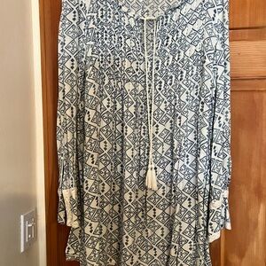 Free People Blue and White Long Sleeve Dress
